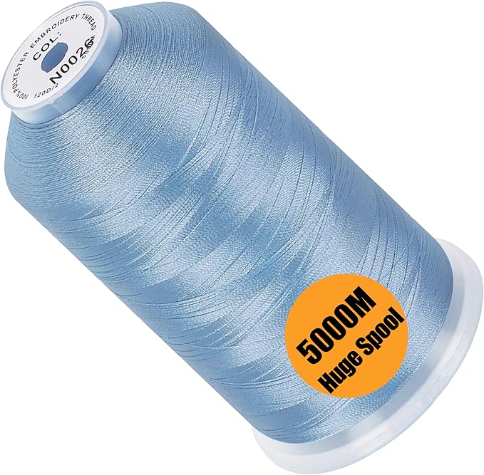 New brothread - Single Huge Spool 5000M Each Polyester Embroidery Machine Thread 40WT for Commercial and Domestic Machines - Pastel Blue
