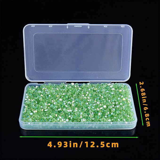 1100PCS 4mm Bicone Crystal Glass Beads for Jewelry Making, Sparkling Mini Beads for Suncatchers, DIY Bracelets & Craft Projects (Green)