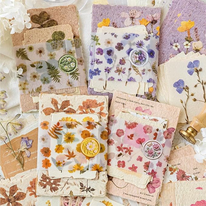 120Pcs Floral Textured Scrapbook Paper - 4 pack Embossed Rice Decoupage Paper Craft Special Mixed for Scrapbooking Junk Journaling Supplies Planner Bullet Cards Making Collage Decorative DIY Materials