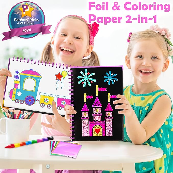 FUNNYB&G Foil Art Craft for Kids - Christmas Crafts Gift Party Favors Stocking Stuffers for Kids Art Supplies Creative Birthday Gift Travel Toys for Girls Boys 4 5 6 7 8 9 Years Old(Amusement Park)
