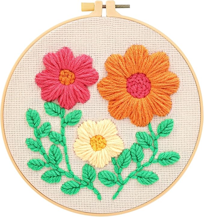 JSRQT Punch Needle Embroidery Starter Kit Floral Leaf Beginner Rug Hooking Kit with Embroidery Hoops Instructions Handcraft Punch Needle Kit for Adults Rug-Punch & Pinch Needle Cross Stitch Kits Craft