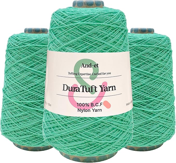 And-et DuraTuft Yarn 45 Vibrant Colors Tufting Nylon Yarn Pack - Ideal for Crochet, Craft Projects -100% B.C.F. - 3 Cones x 1.66lbs -180yards -Perfect for Rug Weaving and Knitting (35 Pistachio Green)