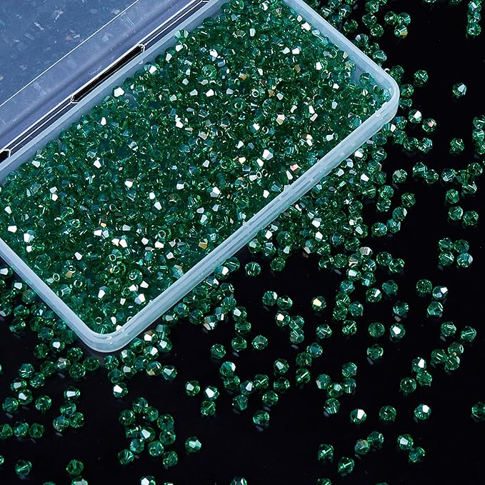 1100PCS 4mm Bicone Crystal Glass Beads for Jewelry Making, Sparkling Mini Beads for Suncatchers, DIY Bracelets & Craft Projects (Malachite Green)