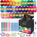 Crochet Kit, 1600 Yarns 35 Colors Acrylic Yarn Skeins, 53 PCS Crochet Hook Accessories and A Storage Bag, Yarn for Crocheting Suitable for Knitting, Knitting Kit Gift for Adult and Beginner, Black