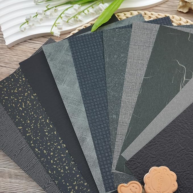 LewuwoPoing 30 Sheets Textured Art Paper Assorted Set 5.8x8.3 Inch A5 Mixed Special Craft Paper for Scrapbooking Junk Journaling Supplies dialy Plan Gift Card Embellishments Work(Black)