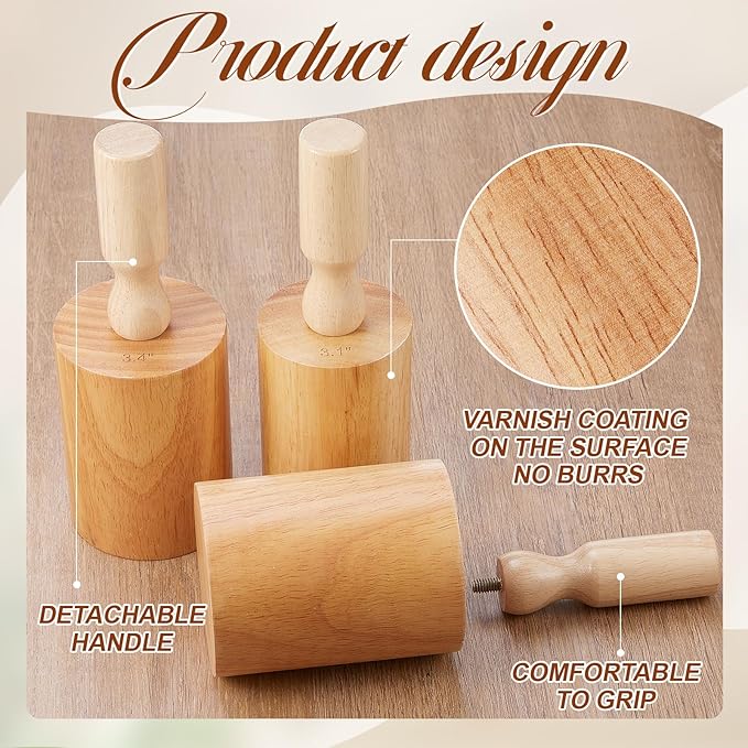 Juexica 3 Pcs Pottery Clay Molds 3 Size 3.1'', 3.4'', 3.7'' Plaster Mug Vase Tools with Removable Handle, Pottery Cup Shaping Tool Wood Slump Press Mold for DIY Ceramic Cup Mug Vase Making