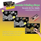 Scratch Art for Adults-Scratch Painting Craft Kit (4 Sheets 16x11 in)|Foil Engraving Art Set|Stress Relief Gift for Travel Lovers,Craft Lovers|Creative Scratch Art Home Decor(City Scape 4)