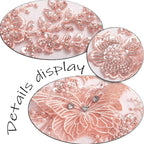 Flower Pearl Fabric Rhinestones Beaded Lace Applique,3D Butterfly Embroidered Lace Patch for Clothes,Dress (Orange)