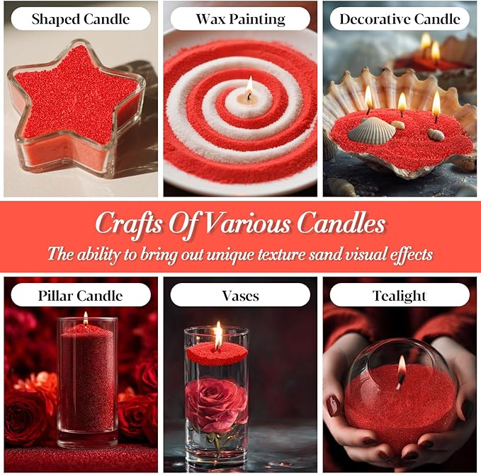 Sukh Red Sand Candles and Wicks - 430G(0.94lb) Candles Sand with Wicks Refillable Candle for Weddings, Dating, Halloween, Christmas