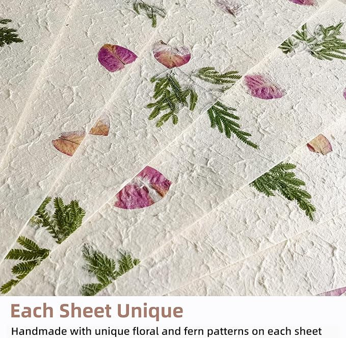 Handmade Botanical Craft Paper - 10 Sheets 15x22 Inch Acid-Free Art Paper for Watercolor,Wedding Invites,Scrapbooking - Vintage Textured Designs for DIY,Gift Wrapping & Cultural Projects