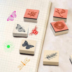 9 PCS Vintage Wooden Rubber Stamps, Wood Stamps for Crafting Pattern of Butterfly Bird Ladybird Flower Plant, Ink Rubber Stamp Set for Scrapbooking, DIY Art and Journals