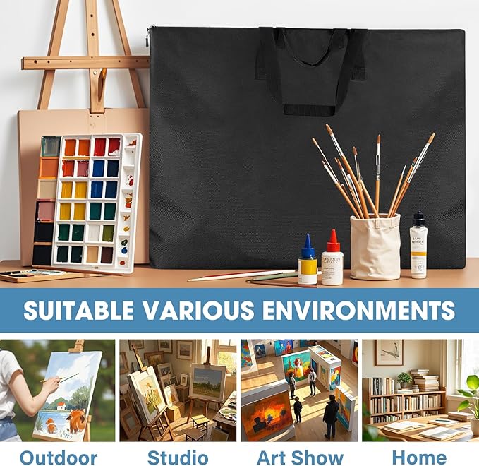 ZKOO Art Portfolio Bag, 24 x 36 Extra Large Light Weight Art Portfolio Case Shoulder Strap, Handle, Waterproof Nylon, Artwork Storage Box Ideal for Artwork, Canvas, Poster, Sketching, Drawing (Black)