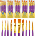 Acrylic Paint Brushes Set, 50Pcs Round Pointed Tip Artist Paintbrushes for Acrylic Painting Oil Watercolor Canvas Boards Rock Body Face Nail Art, Halloween Pumpkin Ceramic Crafts Supplies，Purple