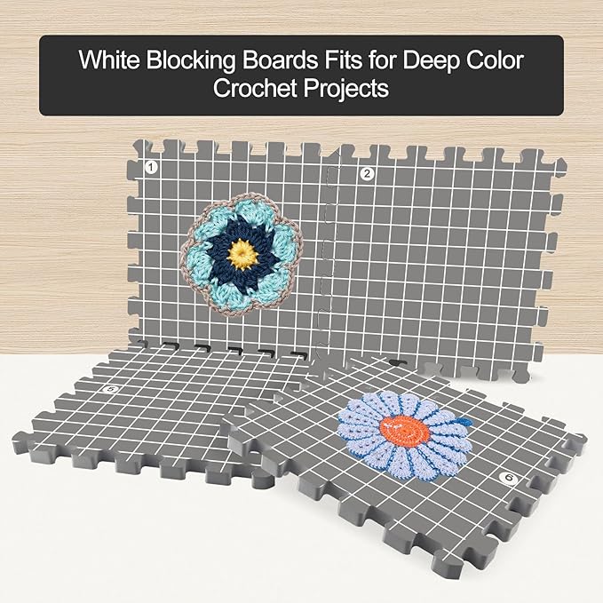 MEVOME Blocking Mats for Knitting 200 T-pins 100 Locking Stitch Markers, Extra Thick Block Boards Crochet Projects Grid Lines Needlepoint Knit Crocheting, 9 Foam Interlocking Mat Storage Bag (Gray)