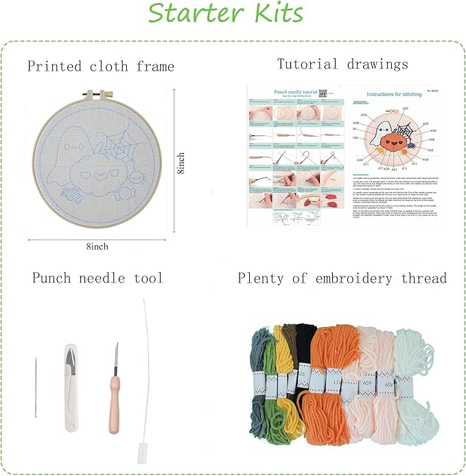 DCCQ Punch Needle Kits Adults Beginner，Cute Cartoon Pumpkin Pattern with Hoop Embroidery Punch Needle Starter Craft Set Easy for Adults，Children and Halloween Gifts、Decoration