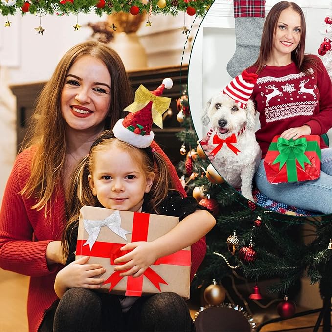 DECYOOL 4 Rolls 100 Yards Christmas Ribbons Metallic Glitter Fabric Holiday Festival Satin Ribbons 1Inch Wide for Gift Wrapping Decoration