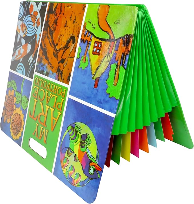 HearthSong My Art Place Expandable Color-Tabbed Portable Art Storage Portfolio with Decorative Frame, 19" x 15¼"