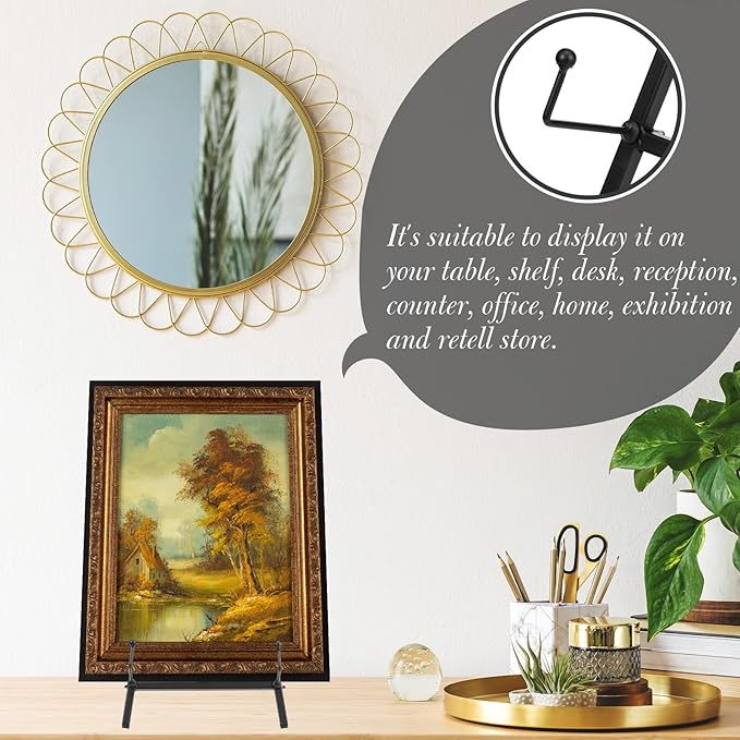 Leinuosen 1 Pcs Metal Easel Stand 16.5" H x 8.7" W x 4.3" D Table Top Easel Stand for Display Tripod Art Picture Mirror Modern Plate Holder for Display Book Photo Wedding Sign (Black)
