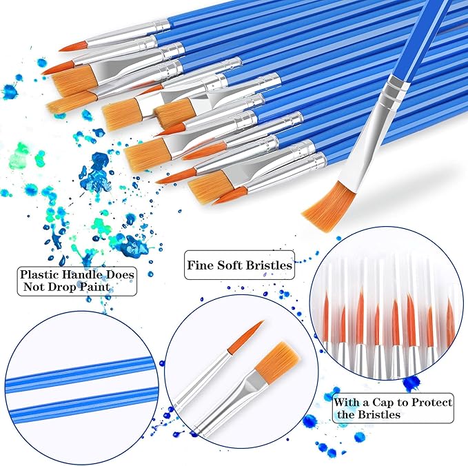 100 Pcs Paint Brushes Round Flat Small Brush Bulk for Detail Painting