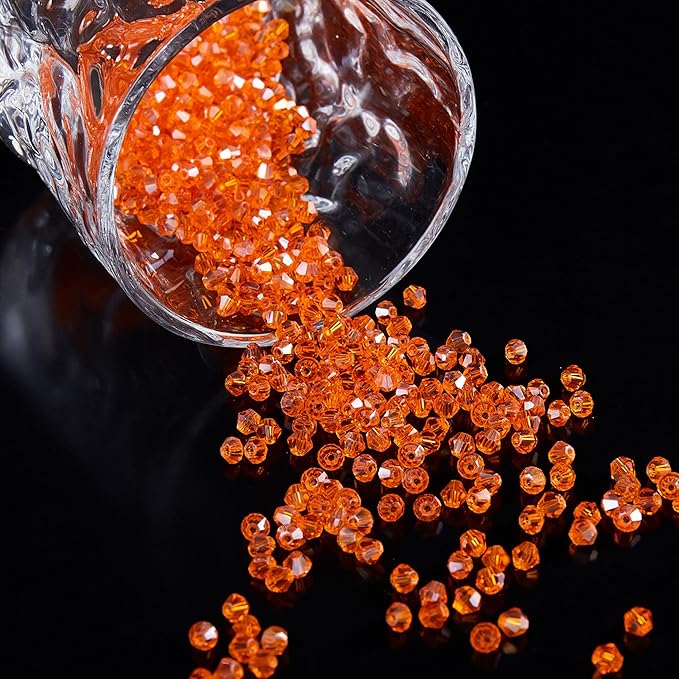 1100PCS 4mm Bicone Crystal Glass Beads for Jewelry Making, Sparkling Mini Beads for Suncatchers, DIY Bracelets & Craft Projects (Orange)