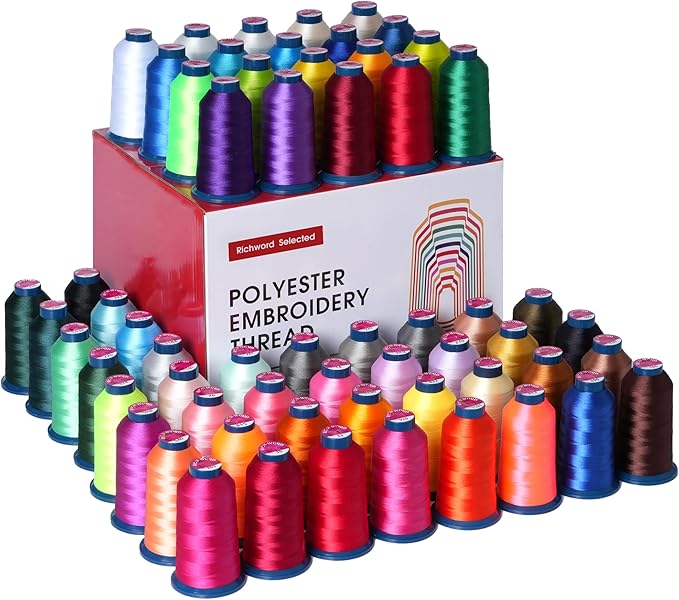 Richword Selected Embroidery Machine Thread 60 Colors 40WT (108D/2) Polyester Thread Kit Each Spool 4000M (4374Y) Suitable for Embroidery Machines