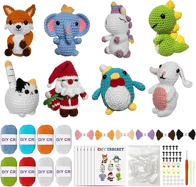 Vakdon 8PCS Crochet Kit for Beginners, 2026 Hallowwen Christmas Knitting Kit with Step-by-Step Video Tutorials, Beginner Crochet Kit Gifts for Kids, Adults