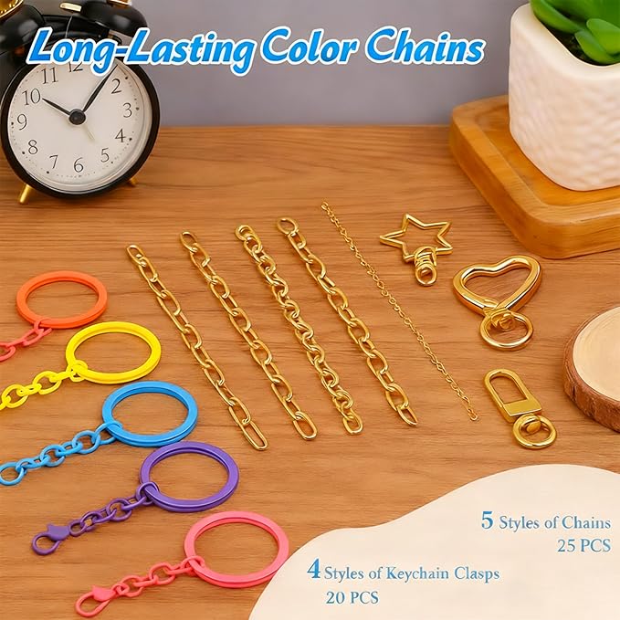 ValorTiger DIYJewelry Making, 364 PCS Bag Charm Set with 156 Charms, 150 Jump Rings, 25 Extender Chains, 20 Keychains, 10 Crimp Tubes, 3-Inch Beading Wire, Support Ring & Jewelry Pliers(for Parents)