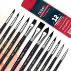 Watercolor Brushes Professional, DUGATO 12pc Artist Paint Brush Set - Synthetic Bristles (Round, Flat, Liner, Oval) for Watercolor Gouache Inks Painting