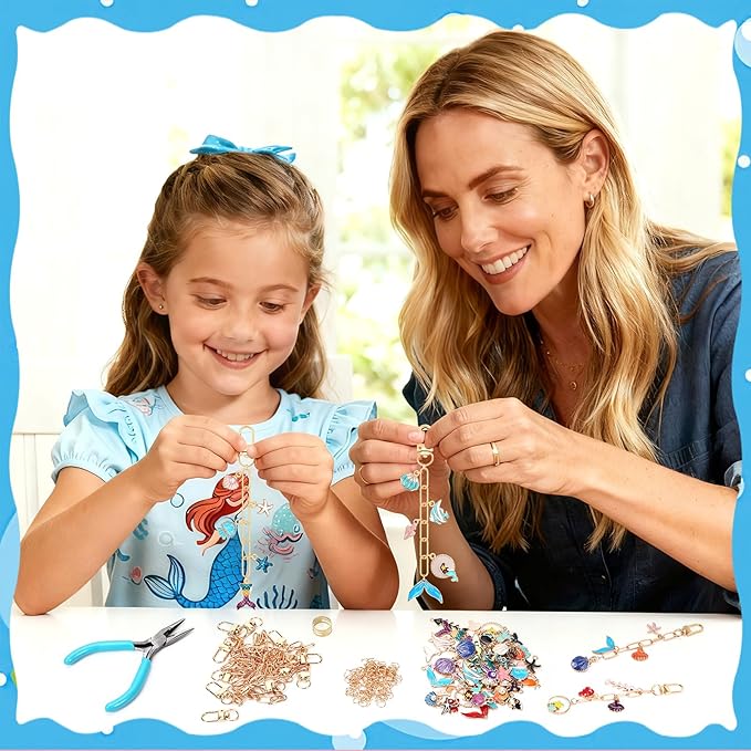 AUGSUN 189Pcs Ocean Themed Keychain Making Kit, Charm Jewelry Chain Making Crafts Including 60 Summer Beach Charms 12 Keychain Clips Hooks 15 Extender Chains 100 Jump Ring and Jewelry Plier