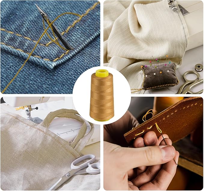 1500 Yards Denim Thread for Jeans, 20s/2 Polyester Thread, Sewing Threads for Sewing Machine, ThickThread for Canvas, Aprons, Denim, Leather, Shoes Bag-Gold