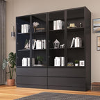 Wooden Display Cabinet with Glass Doors & 2 Drawers,LED Lights Glass Display Case,Showcase for Collections, Curio Cabinets, Bookcase and Glassdoor Display Cabinet(Black- 2 Drawers)