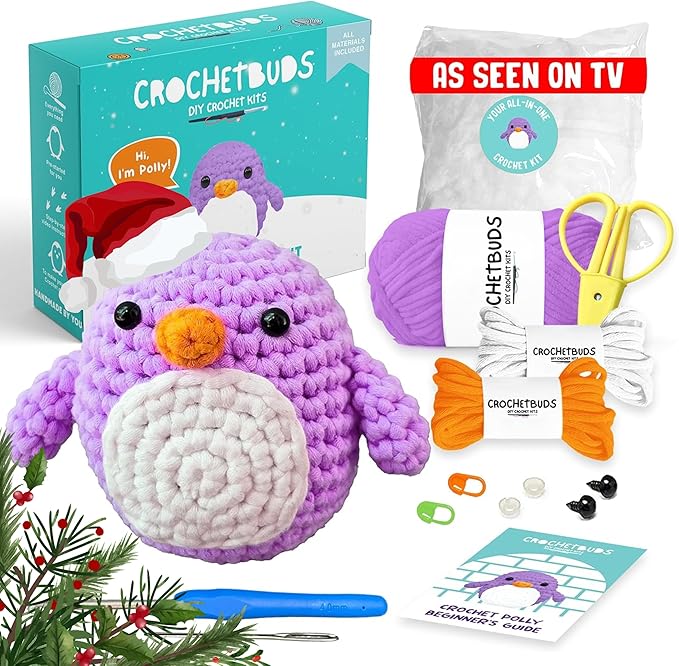 Penguin Crochet Kit | for Beginners, Couples, Date Night, Kids, Adults, Anime, & Animal Lovers | DIY Gift Kit | Instructions, Yarn, Hook, Pattern, Video & Written Tutorial | Arts & Crafts for Adults