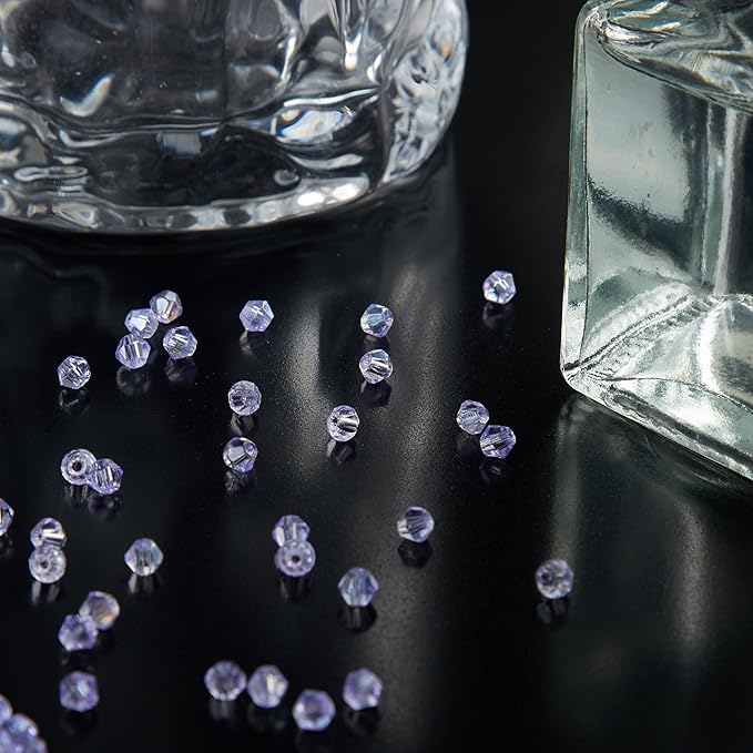 1200PCS 3mm Bicone Crystal Glass Beads for Jewelry Making, Sparkling Mini Beads for Suncatchers, DIY Bracelets & Craft Projects (Light Purple)