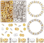 100 pcs 10mm Spacer Beads for Crafting, Silver and Gold Rondelle Beads Bulk, Fancy Sparkle Crystal Rhinestone Spacer Beads for Necklace Bracelet Earring Jewelry Making and Pens DIY