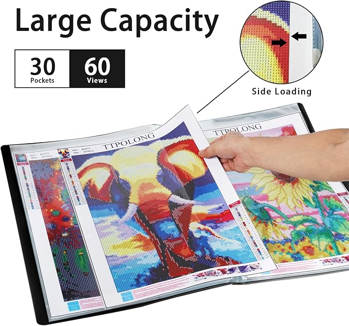TTPOLONG A3 Diamond Painting Storage Book, Diamond Art Portfolio Book 30 Pags Clear Pockets Plastic Sleeves（16.8X12.5 Inch)