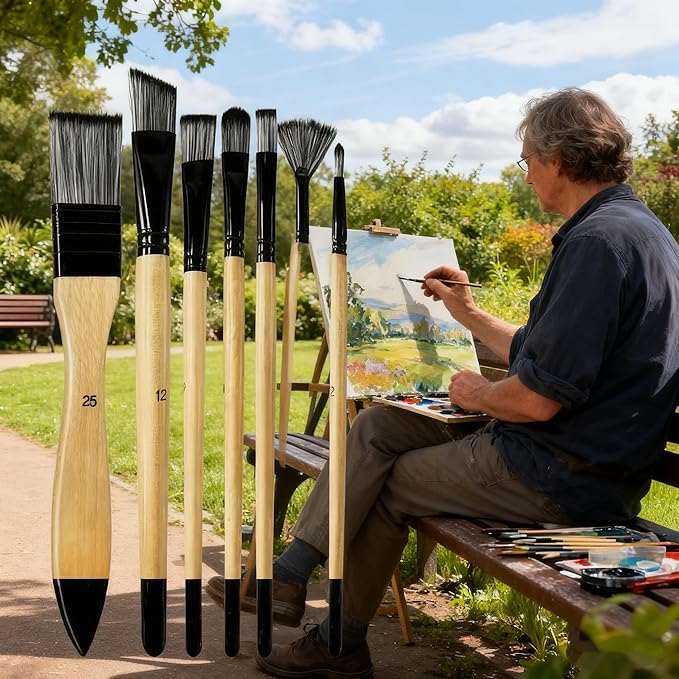 Paint Brushes Set, 1 Pack 7 Pcs Round-Pointed Tip Nylon Hair Artist Acrylic Paint Brushes for Acrylic Painting Oil Watercolor, Face Nail Art, Canvas, Miniature Detailing & Rock Painting