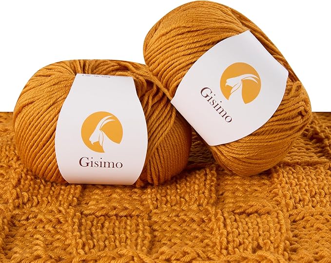2 Balls Merino Wool Yarn, 12-Ply Luxurious and Soft Yarn for Hand Knitting & Crocheting, 1.76 OZ/50g, 120 yds/110 Meters(Orange,2Balls)
