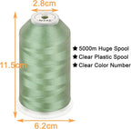 New brothread - Single Huge Spool 5000M Each Polyester Embroidery Machine Thread 40WT for Commercial and Domestic Machines - Opal Green (Janome Color)