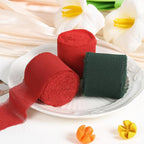 3 Rolls Christmas Handmade Fringe Chiffon Ribbon 1.5 Inch x 7 Yard Silk-Like Colorful Rustic Ribbon for Bouquets Wrapping Decor Wedding Tie Invitations Crafts