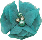 10 PC Blue Rhinestone Pearl Lace Petal Fabric Flowers Sewing Applique, 2.3 Inch