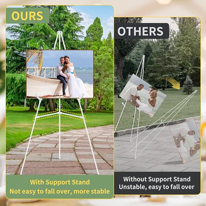 1 PCS White Easel Stand for Wedding Sign Stand, 65 Inch Adjustable Metal Easels for Display, Portable Folding Easel for Wedding, Display Show, Arts, Poster with Portable Bags