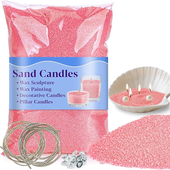 Pink Candle Sand Wax with Wicks and Wick Tabs- 450g DIY Pearled Candle Wax, Refillable Pearled Sand Candles with Wicks, for Valentine's Day, Wedding, Dating