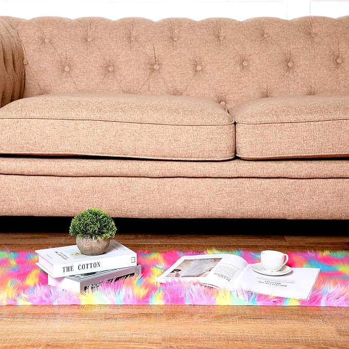 Tatuo Faux Fur Fabric Christmas Fluffy Fuzzy Craft Fake Fur Cuts Shaggy Synthetic Plush Patch Sewing DIY Winter Halloween Costume Gnome Beard Miniature Dolls Rugs Mats Gift(Colorful,60 x 18 Inch)