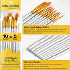 Acrylic Paint Brushes Set, 50Pcs Round Pointed Tip Artist Paintbrushes for Acrylic Painting Oil Watercolor Canvas Boards Rock Body Face Nail Art, Halloween Pumpkin Ceramic Crafts Supplies，White