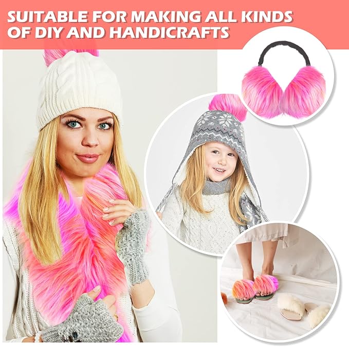 Tatuo Faux Fur Fabric Christmas Fluffy Fuzzy Craft Fake Fur Cuts Shaggy Synthetic Plush Patch Sewing DIY Winter Halloween Costume Gnome Beard Miniature Dolls Rugs Mats Gift(Colorful,2 x 100 Inch)