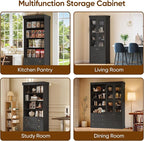 Vyre 71" Tall Farmhouse Bookshelves with Glass Doors, Set of 3 – Large Modular Bookcase with Adjustable Shelves, Storage Cabinet for Living Room, Kitchen, Home Office, Black