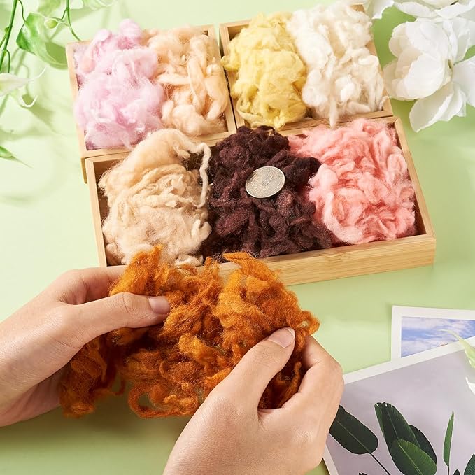 FASHEWELRY 1.4 OZ Nature Wool Roving Needle Felting Set for DIY Craft, Wool Felting for Needle Felt Hand Spinning DIY Craft Materials (8 Colors)