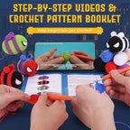 Crochetta Crochet Kit for Beginners, Crochet Starter Kit w Step-by-Step Video Tutorials, Beginner Crochet Kit for Adults Kids Women Men Complete Kit Included (4 Cool Bees)