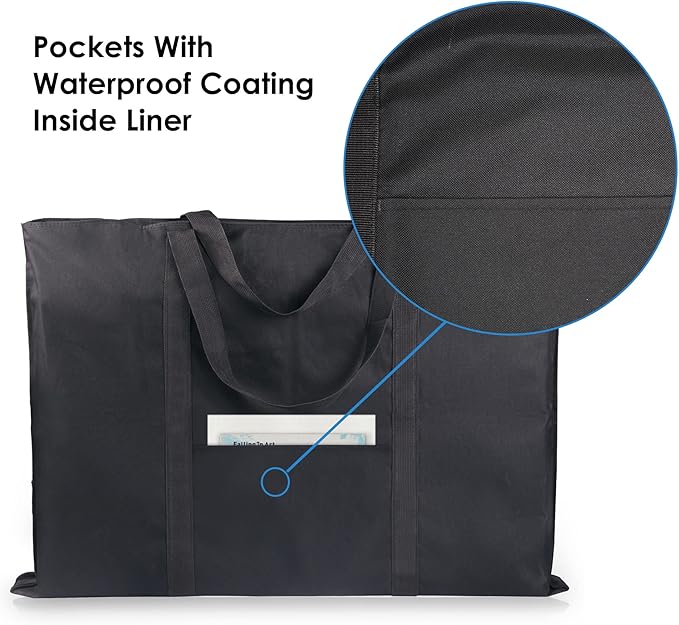 JJRING Dacron Light Weight Art Portfolio Bag, 24'' x 32'' for 23'' x 31'', Black Carrying Storage Case for Poster, Sketching, and Drawing