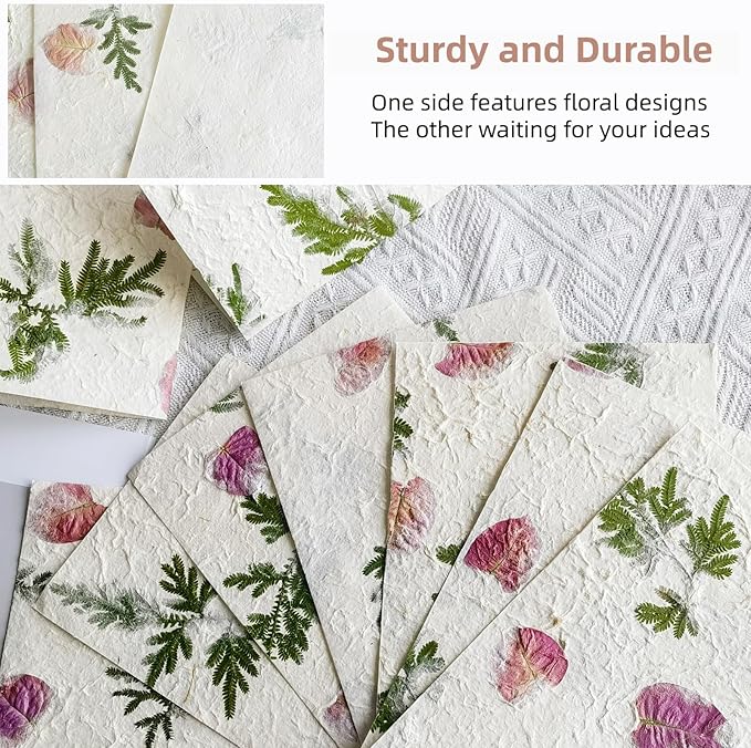 ANXINZENITH Handmade Botanical Craft Paper- 50 Sheets 4.1×5.83 Inch Art Paper for Watercolor, Wedding Invites,Scrapbooking-Vintage Textured Designs for DIY,Gift Wrapping & Cultural Projects